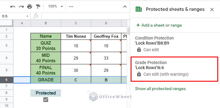 selecting the locked row to unlock